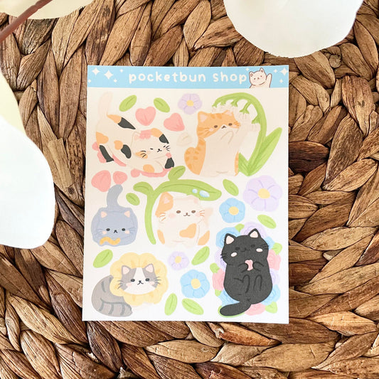 Floral Cats Sticker Sheet